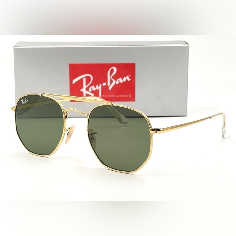 Ray-Ban Marshal Sunglasses Gold Hexagon Frame RB3648 001 54-21 Smoke Lens 343 - Picture 14 of 17